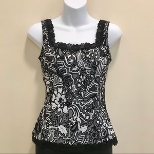 WHBM LACE TRIM CORSET JACQUARD CAMI